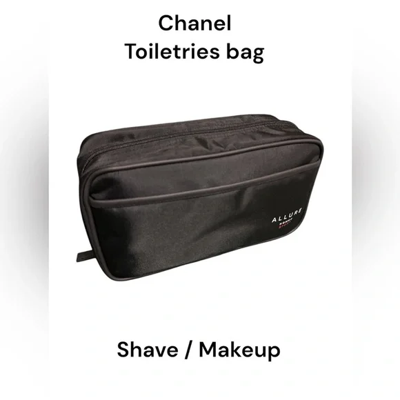 385. Allure Chanel black toiletries zipper bag w box